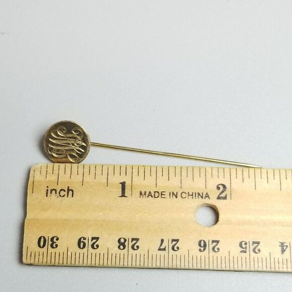 Vintage J.W.L Monogram Stick Pin, Round Gold Tone Unisex Brooch Initials Letters - Picture 6 of 9